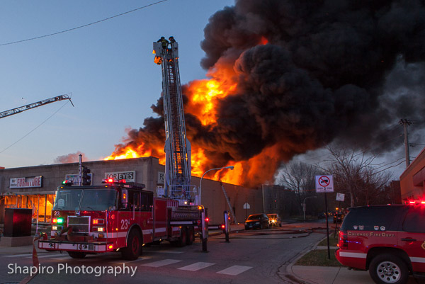 masive 4-11 alarm fire in CHicago 11-15-13 at 310 W. Peterson Avenue shapirophotography.net LarrynShapiro photography